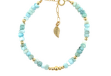 "IRIS" Waterproof Bracelet: Gold Filled / Aquamarine / Stretchy 7"