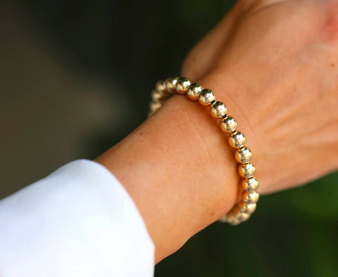 7MM Classic Ball Bead Bracelet - Waterproof: Gold Filled / Stretchy7"