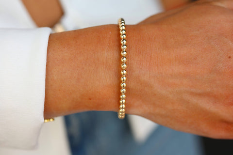 4MM Classic Ball Bead Bracelet - Waterproof: Gold Filled / Stretchy7"