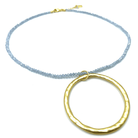 Big Gold on Pale Blue Beaded Statement Necklace