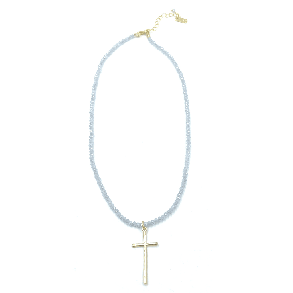 Prayer Cross on Pale Blue Necklace