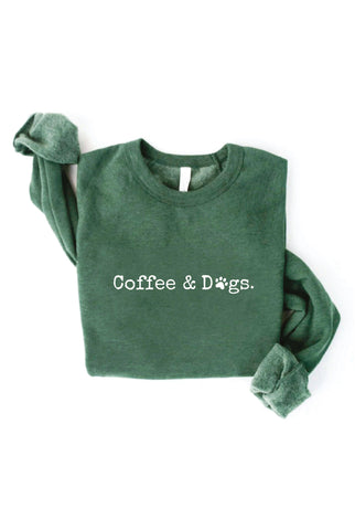 COFFEE AND DOGS Graphic Sweatshirt: L / HEATHER FOREST